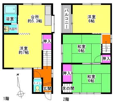 Floor plan. 4.5 million yen, 3LDK, Land area 57.62 sq m , Building area 58.45 sq m