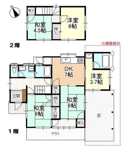 Floor plan. 9.8 million yen, 4DK, Land area 188.86 sq m , Building area 89.45 sq m floor plan