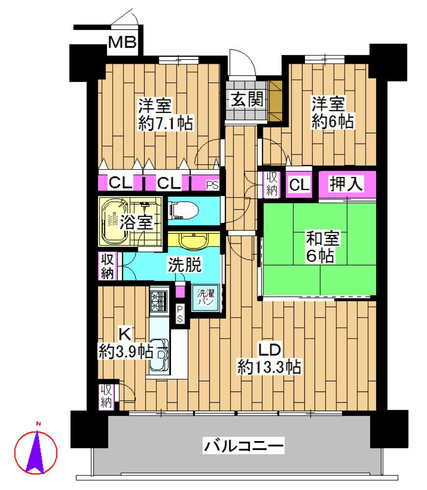 Floor plan. 3LDK, Price 23.8 million yen, Occupied area 80.28 sq m , Balcony area 14.58 sq m