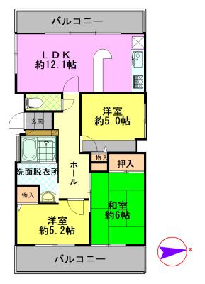 Floor plan. 3LDK, Price 7 million yen, Footprint 63.7 sq m , Balcony area 11.68 sq m