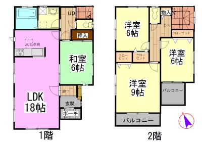 Floor plan. 18,800,000 yen, 4LDK, Land area 165.88 sq m , Building area 106 sq m