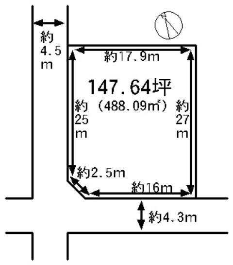 Compartment figure. Land price 27.5 million yen, Southwest corner lot property close to the land area 488.09 sq m city! 