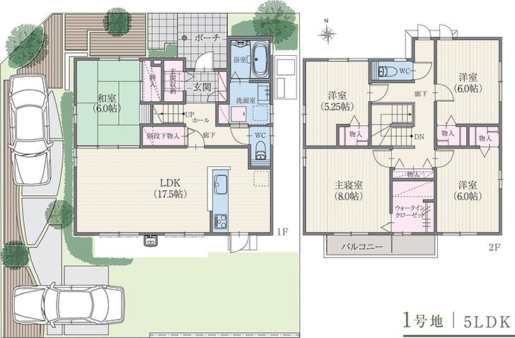 Floor plan.  [No. 1 destination] So we have drawn on the basis of the Plan view] drawings, Plan and the outer structure ・ Planting, such as might actually differ slightly from.  Also, The car is not included in the price. 