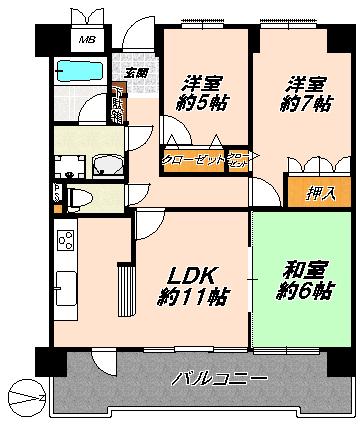 Floor plan. 3LDK, Price 6.7 million yen, Footprint 62.1 sq m , Balcony area 12.3 sq m of Mato: The 3LDK.