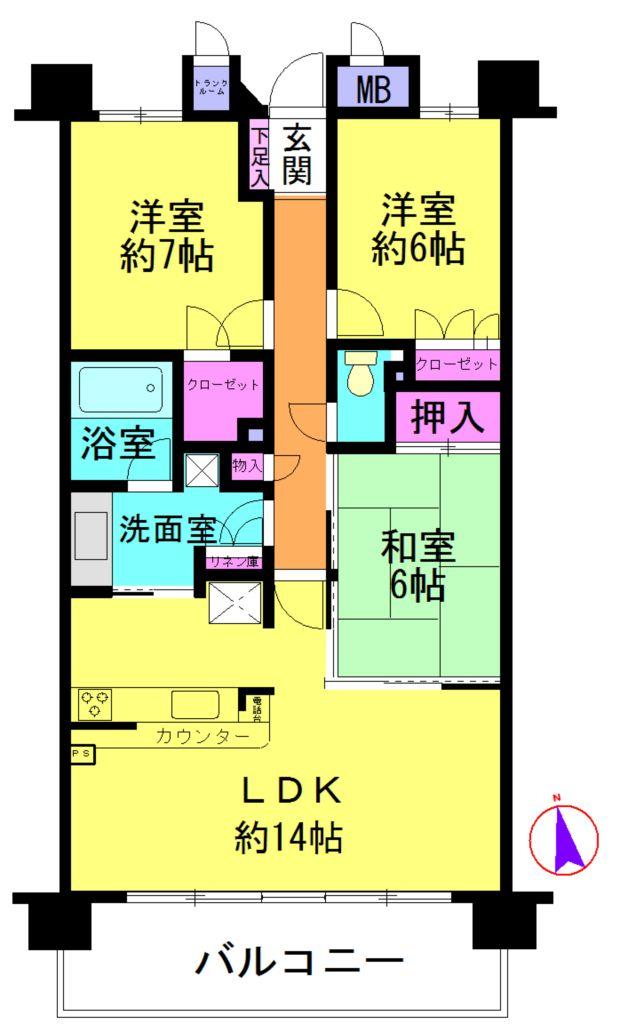 Floor plan. 3LDK, Price 19,800,000 yen, Occupied area 82.09 sq m , Balcony area 11.94 sq m