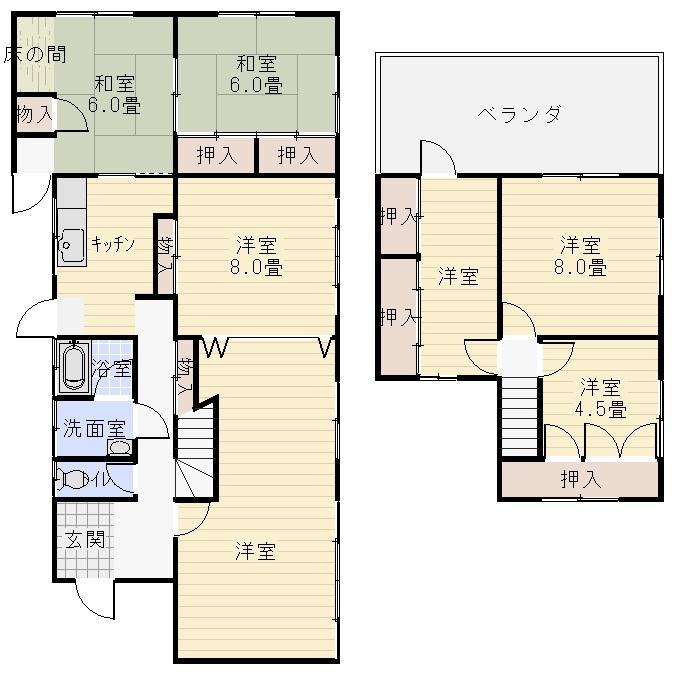 Floor plan. 7.8 million yen, 7K, Land area 193.77 sq m , Building area 128.99 sq m