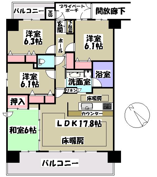 Floor plan. 4LDK, Price 27,800,000 yen, Occupied area 91.33 sq m , Balcony area 20.66 sq m