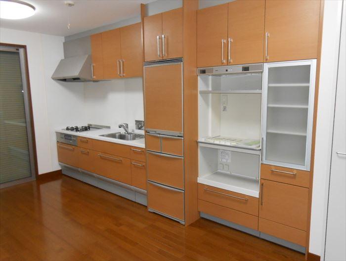 Kitchen. Cupboard, Fridge of system Kitchen