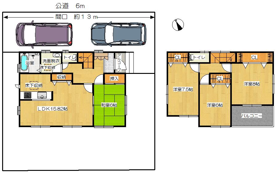 Floor plan. (Building 2), Price 24,800,000 yen, 4LDK, Land area 178.58 sq m , Building area 105.17 sq m