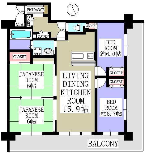 Floor plan. 4LDK, Price 20.8 million yen, Occupied area 84.53 sq m , Balcony area 35.82 sq m 4LDK, Spacious balcony