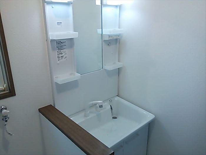 Wash basin, toilet. New vanity