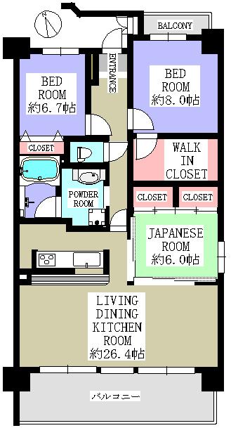 Floor plan. 3LDK + S (storeroom), Price 30,800,000 yen, Footprint 105.41 sq m , Balcony area 19.6 sq m