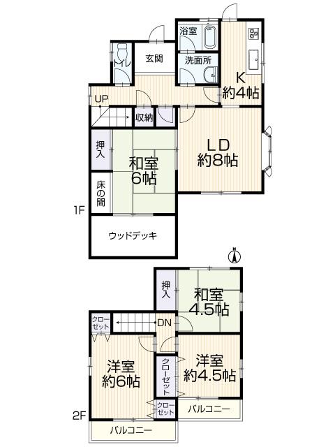 Floor plan. 12.8 million yen, 4LDK, Land area 206.54 sq m , Building area 89.43 sq m