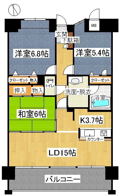 Floor plan. 3LDK, Price 23.8 million yen, Occupied area 80.59 sq m , Balcony area 15.4 sq m