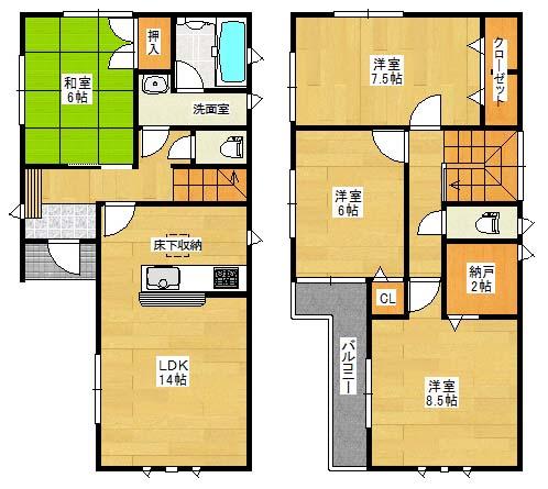 Floor plan. 21.9 million yen, 4LDK, Land area 129.76 sq m , Building area 98.01 sq m