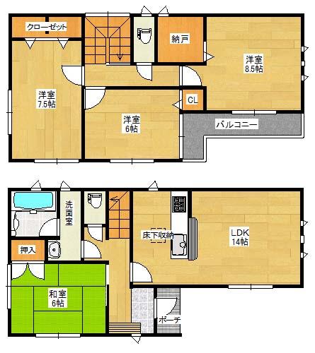 Floor plan. 19.9 million yen, 4LDK, Land area 174.68 sq m , Building area 98.82 sq m