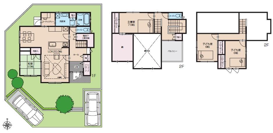 Floor plan. (No. 17 place GENIUS A built house), Price 46,400,000 yen, 4LDK+S, Land area 187.32 sq m , Building area 127.52 sq m