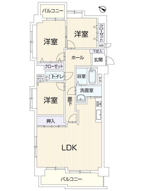 Floor plan. 3LDK, Price 11.8 million yen, Occupied area 76.12 sq m , Balcony area 10.8 sq m