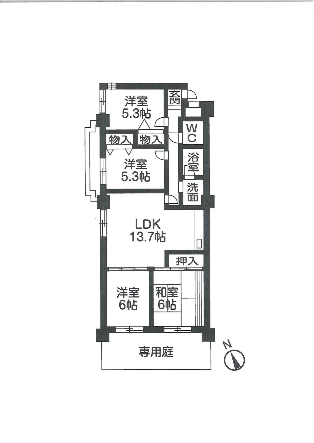 Floor plan. 4LDK, Price 8.9 million yen, Occupied area 77.43 sq m