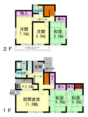 Floor plan. 14.5 million yen, 5LDK, Land area 224.82 sq m , Building area 115.93 sq m