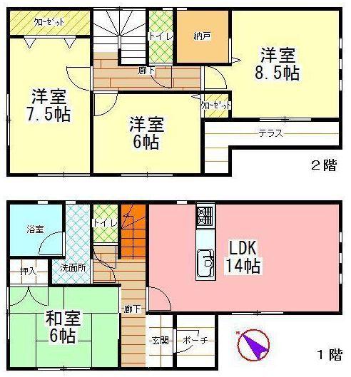 Floor plan. Price 19.9 million yen, 4LDK, Land area 174.68 sq m , Building area 98.82 sq m
