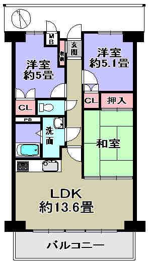 Floor plan. 3LDK, Price 9.8 million yen, Occupied area 64.12 sq m , Balcony area 10.08 sq m