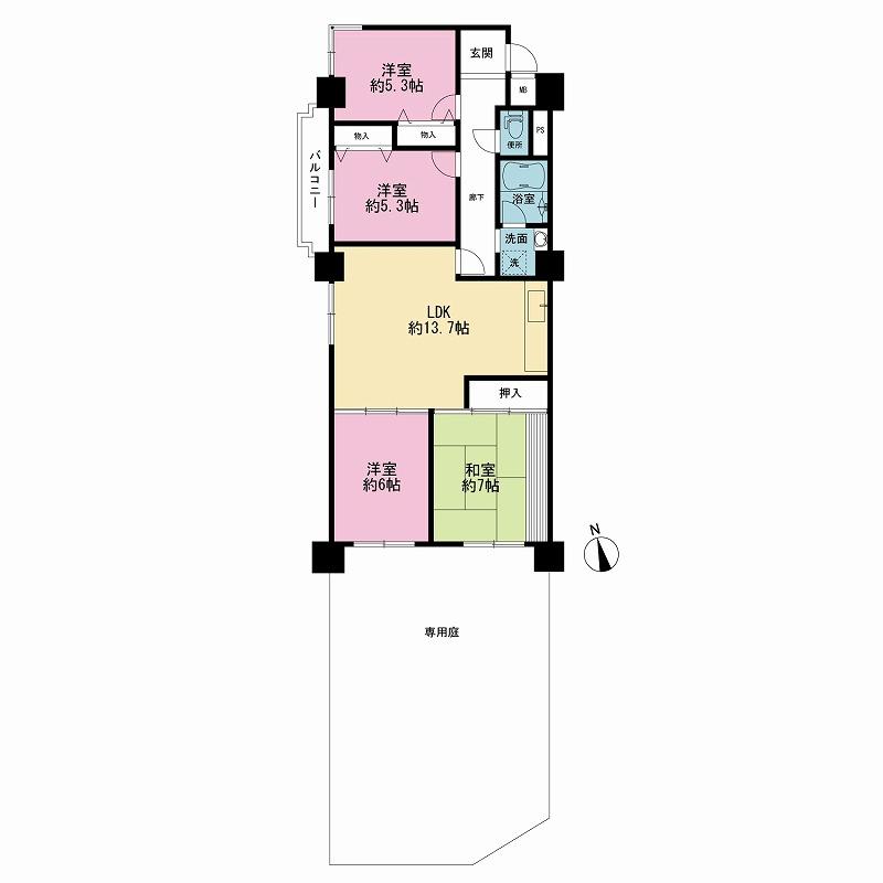 Floor plan. 4LDK, Price 8.9 million yen, Occupied area 77.43 sq m , Balcony area 3.52 sq m