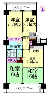 Floor plan. 4DK, Price 7.8 million yen, Occupied area 73.84 sq m