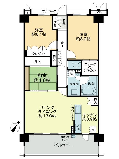 Floor plan. 3LDK, Price 29,800,000 yen, Occupied area 81.24 sq m , Balcony area 14.2 sq m