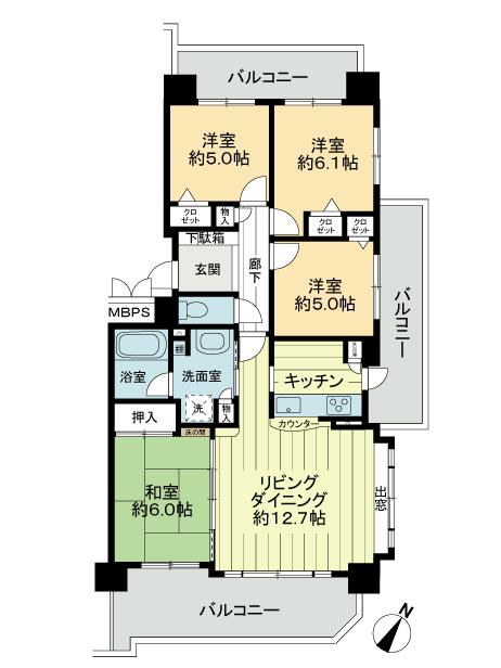 Floor plan. 4LDK, Price 20.8 million yen, Occupied area 83.59 sq m , Balcony area 27.93 sq m