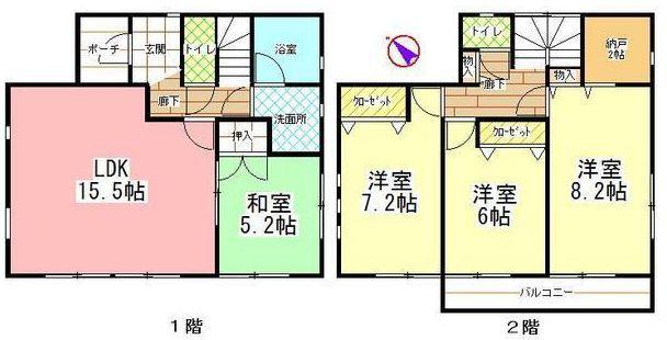 Floor plan. Price 20,900,000 yen, 4LDK, Land area 185.92 sq m , Building area 97.6 sq m