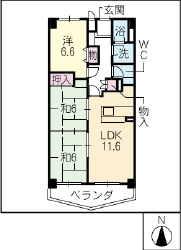 Floor plan. 3LDK, Price 8.9 million yen, Footprint 75.6 sq m , Balcony area 9.45 sq m