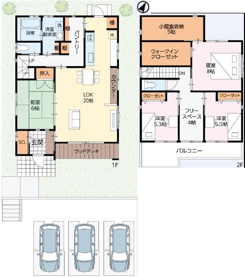 Floor plan. 30,800,000 yen, 4LDK + S (storeroom), Land area 195.81 sq m , Building area 121.73 sq m 1F2F