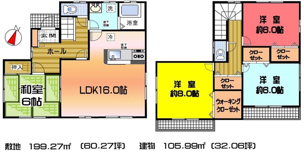Floor plan. (3 Building), Price 21,800,000 yen, 4LDK+S, Land area 199.27 sq m , Building area 105.99 sq m