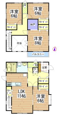 Floor plan. 21,800,000 yen, 4LDK, Land area 197.43 sq m , Building area 113.44 sq m