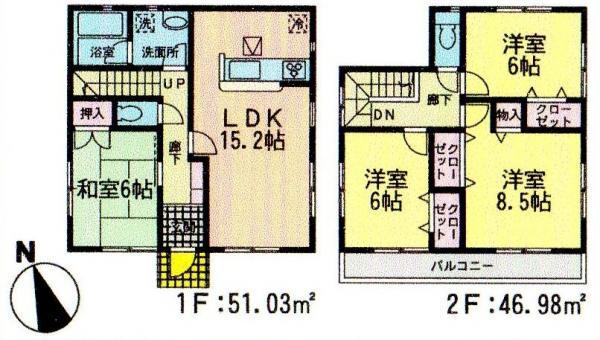 Floor plan. 21.9 million yen, 4LDK, Land area 164.56 sq m , Building area 98.01 sq m