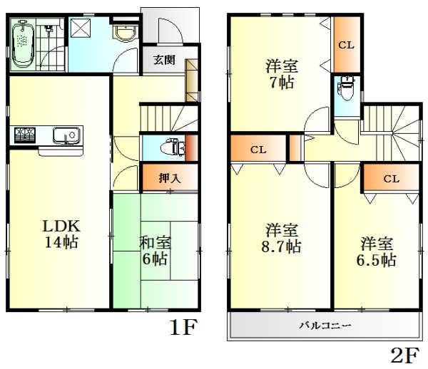 Floor plan. 17.5 million yen, 4LDK, Land area 165.06 sq m , Building area 98.01 sq m
