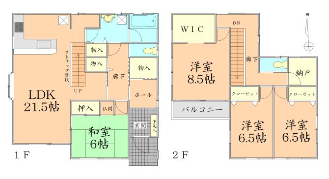 Floor plan. 34,200,000 yen, 4LDK + 2S (storeroom), Land area 217.02 sq m , Building area 136.63 sq m