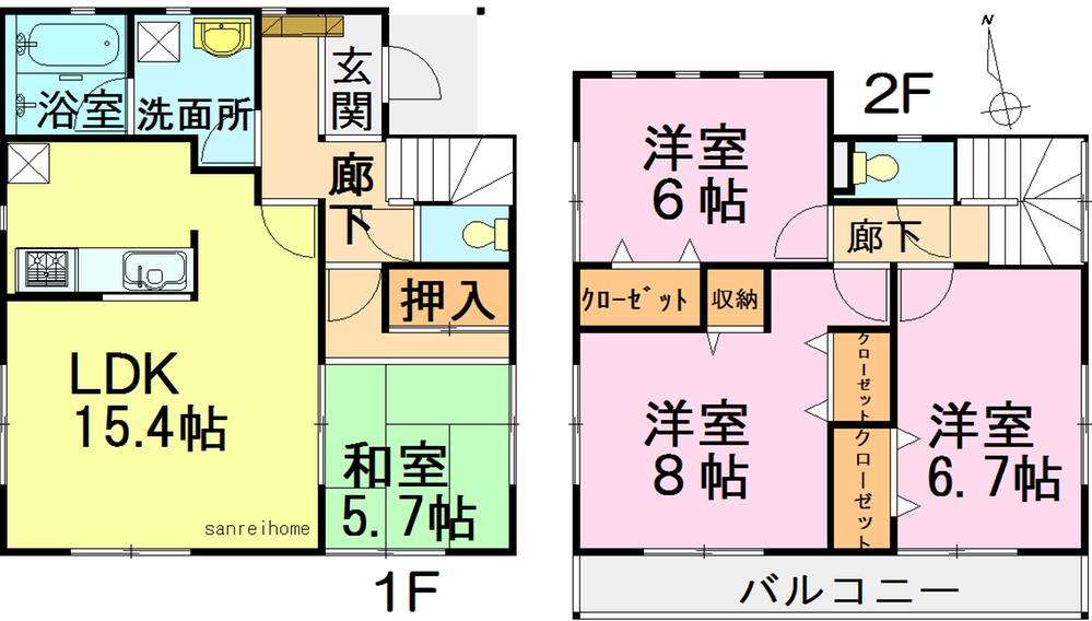 Floor plan. (6 Building), Price 18.9 million yen, 4LDK, Land area 210.15 sq m , Building area 96.39 sq m