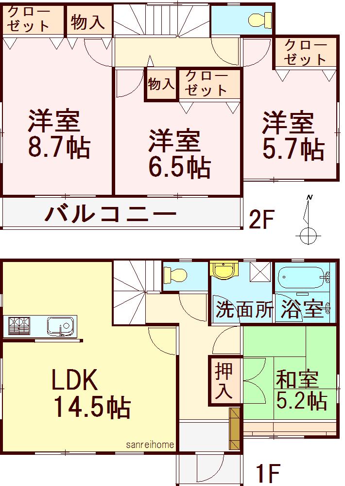 Floor plan. (Building 2), Price 18.9 million yen, 4LDK, Land area 244.66 sq m , Building area 98 sq m