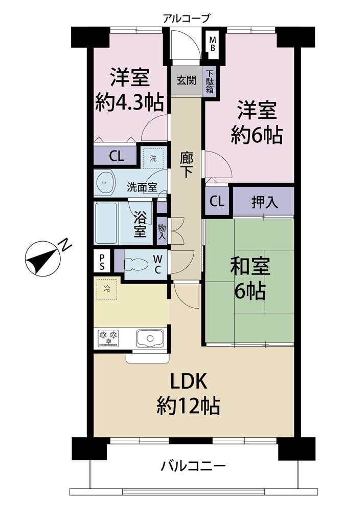 Floor plan. 3LDK, Price 11.8 million yen, Occupied area 66.33 sq m , Balcony area 8.12 sq m