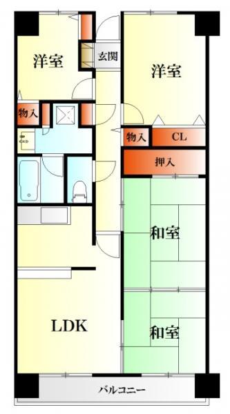 Floor plan. 4LDK, Price 12.5 million yen, Occupied area 73.29 sq m , Balcony area 8.12 sq m