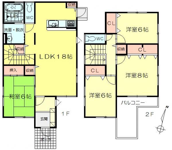 Floor plan. 27,800,000 yen, 4LDK, Land area 185.95 sq m , Building area 110.12 sq m