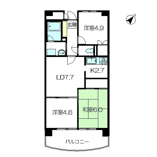 Floor plan. 3LDK, Price 11 million yen, Occupied area 57.69 sq m , Balcony area 10.16 sq m floor plan