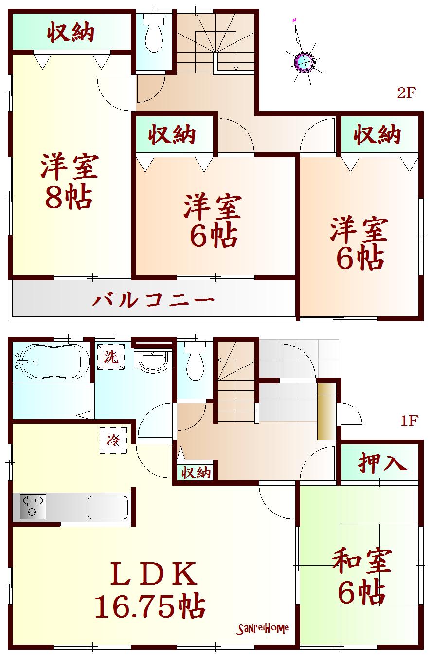 Floor plan. (Building 2), Price 23.8 million yen, 4LDK, Land area 211.12 sq m , Building area 104.33 sq m