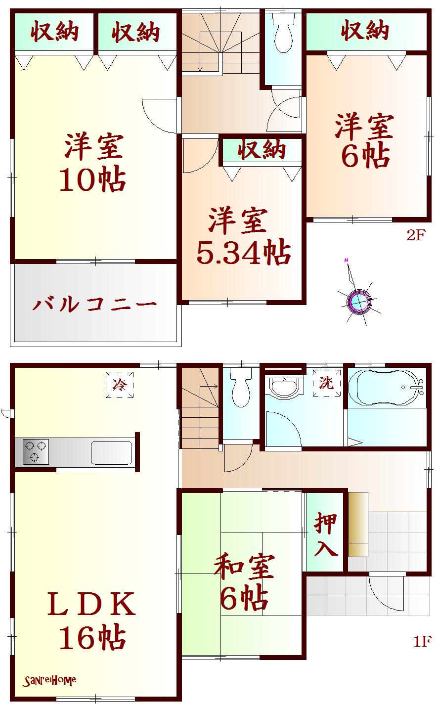 Floor plan. (3 Building), Price 24,300,000 yen, 4LDK, Land area 165.9 sq m , Building area 105.99 sq m