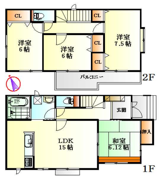 Floor plan. 17.8 million yen, 4LDK, Land area 118.8 sq m , Building area 98.74 sq m