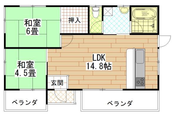Floor plan. 9.5 million yen, 2LDK, Land area 293.31 sq m , Building area 54.65 sq m