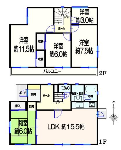 Floor plan. 23.8 million yen, 5LDK, Land area 254.6 sq m , Building area 188.02 sq m