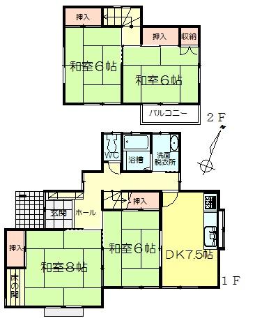 Floor plan. 12.8 million yen, 4DK, Land area 206.09 sq m , Building area 83.62 sq m